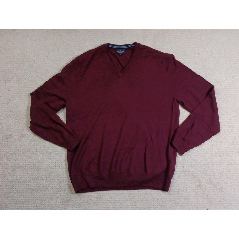 Brooks Brothers V Neck Sweater Mens Large Extra Fine Merino Wool Burgundy